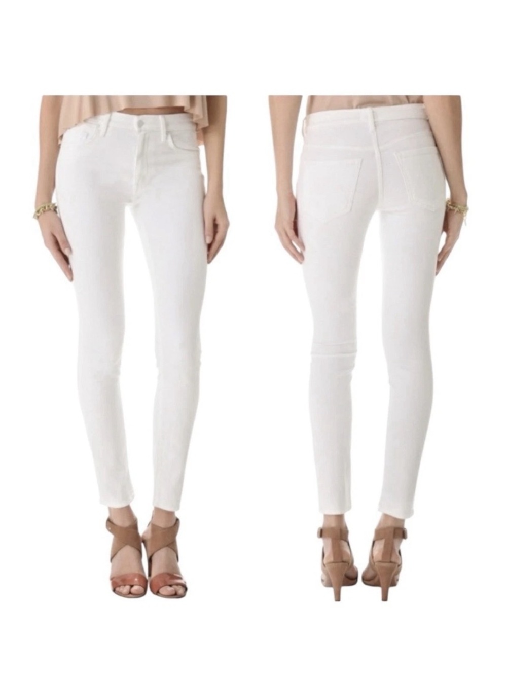 Mother Jeans Size 27 White The Looker Crop Ankle Zip Quiet Luxury Minimalist
